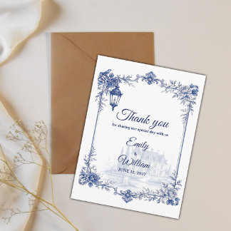 Blue White Chinoiserie Garden Wedding Thank You Postcard