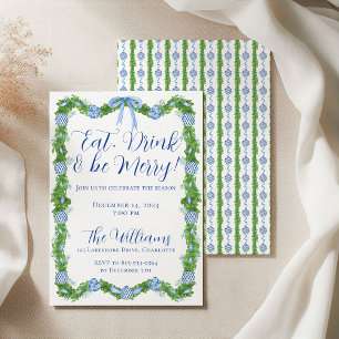 Blue & White Chinoiserie Garland Christmas Party Invitation