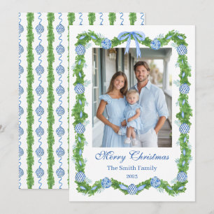 Blue & White Chinoiserie Garland Grandmillenial Holiday Card