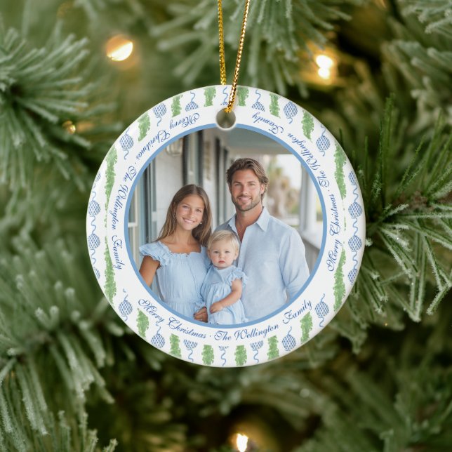 Blue & White Chinoiserie Garland Grandmillennial Ceramic Ornament (Tree)