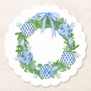 Blue & White Chinoiserie Grandmillenial Christmas  Paper Coaster