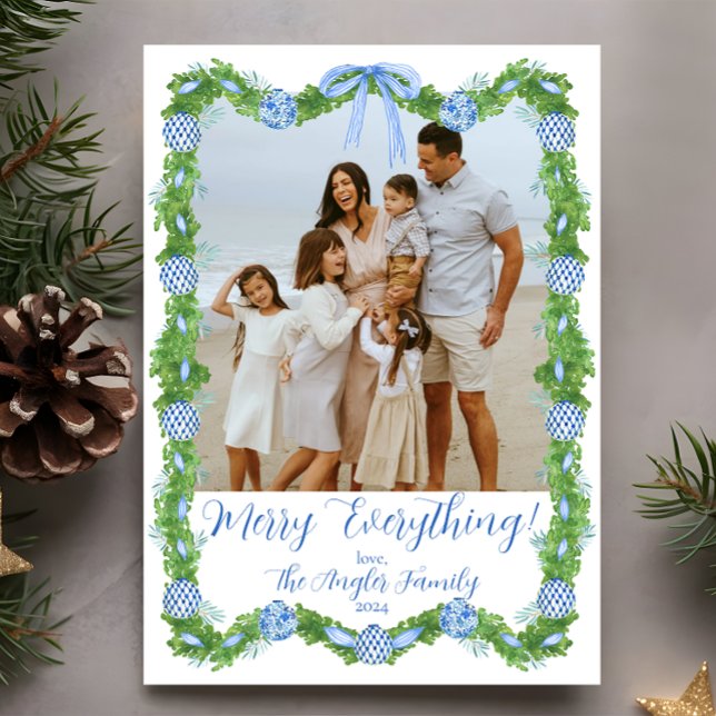 Blue & White Chinoiserie Greenery, Grandmillenial Holiday Card (Creator Uploaded)