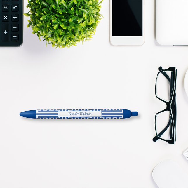 Blue White Chinoiserie Monogram Lattice Style Blue Ink Pen (Creator Uploaded)