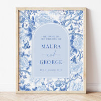 Blue White Chinoiserie Peony Bird Wedding Welcome