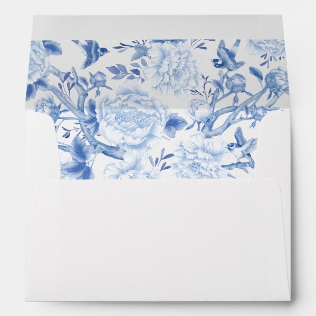 Blue White Chinoiserie Peony Birds Porcelain Envelope (Back (Bottom))