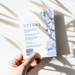 Blue White Chinoiserie Porcelain Wedding Details Enclosure Card<br><div class="desc">This chinoiserie-inspired design features elegant botanical florals,  birds and greenery in delft blue and white. Personalise the invite with your details and if you want to further re-arrange the style and placement of the text,  please press the "Click to customise further" button.</div>
