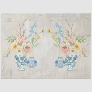Blue White Chinoiserie Rose Peony Floral Bouquet Tissue Paper