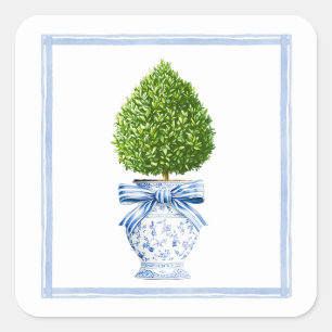 Blue & White Chinoiserie Topiary Square Sticker