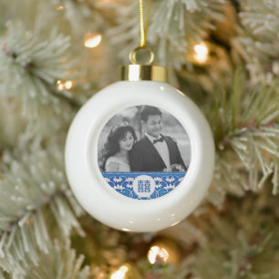 Blue & white  Chinoiserie -wedding  Ceramic Ball Christmas Ornament