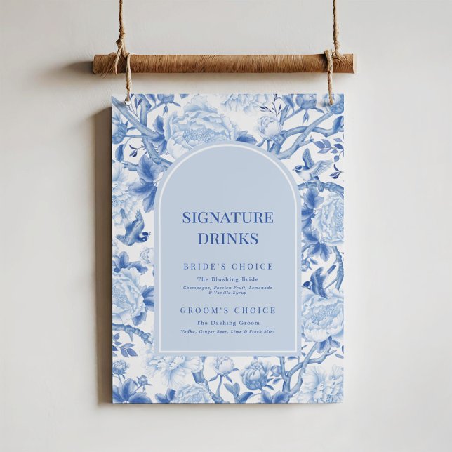 Blue White Chinoiserie Wedding Signature Drinks Poster (Creator Uploaded)