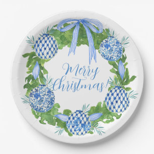 Blue & White Chinoiserie Wreath Christmas Paper Plate
