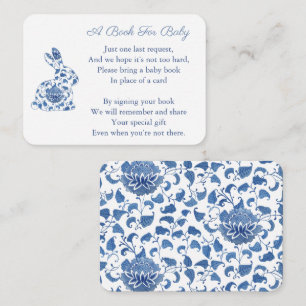 Blue White Chinoserie Bunny Books For Baby Shower Enclosure Card