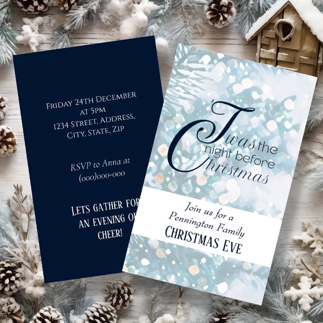 Blue & White Christmas Eve Party Mini Invitation (Creator Uploaded)