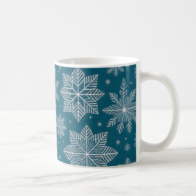 Blue White Christmas Holiday Snowflakes Pattern Coffee Mug (Right)