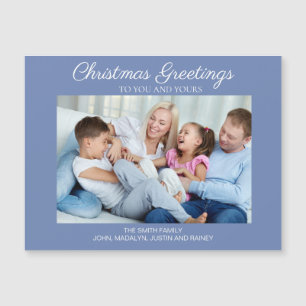 Blue White Christmas Photo Greetings Magnetic Card