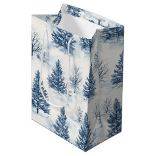 Blue White Christmas Pine Trees Medium Gift Bag