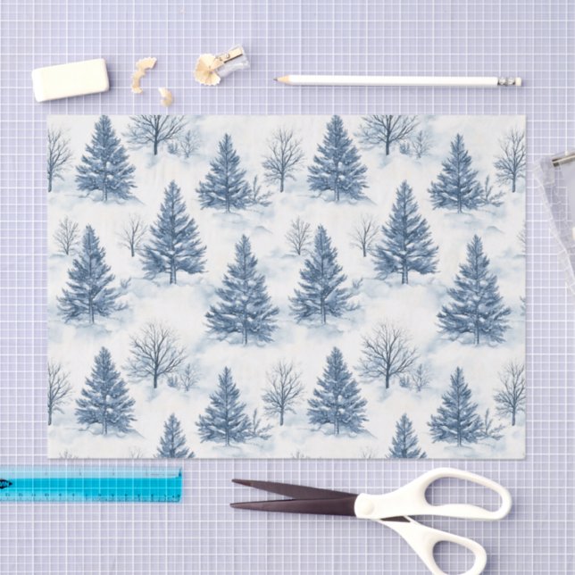 Blue White Christmas Pine Trees Tissue Paper (Craft)