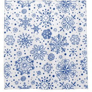 Blue & White Christmas Snowflakes Pattern Shower Curtain