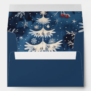 Blue White Christmas Tree Holiday Envelope