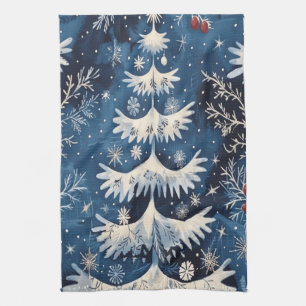 Blue White Christmas Tree Holiday Kitchen Towel