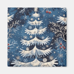 Blue White Christmas Tree Holiday Magnet