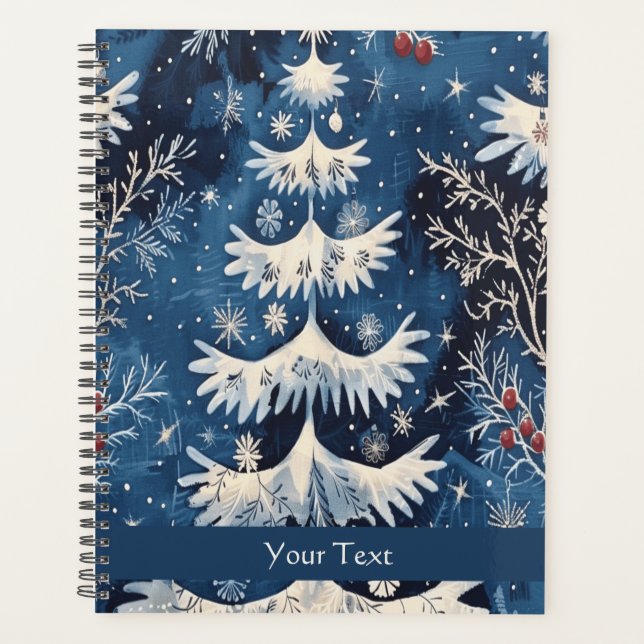 Blue White Christmas Tree Holiday Planner (Front)