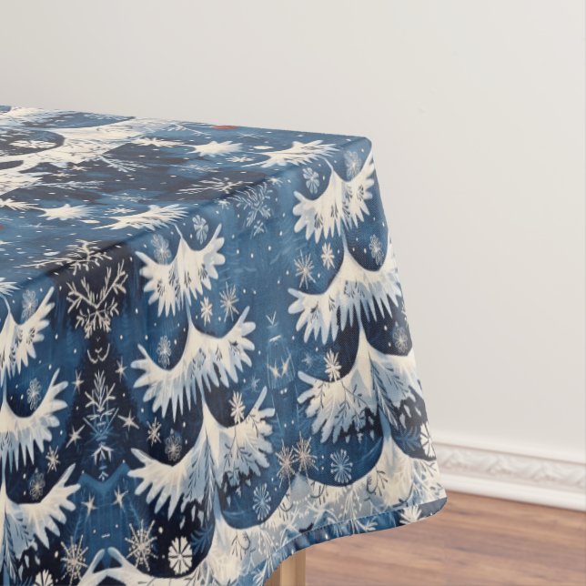 Blue White Christmas Tree Holiday Tablecloth (In Situ)