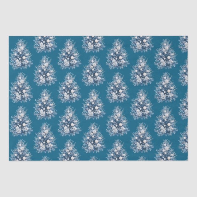 Blue White Christmas Tree Tissue Paper (Front)