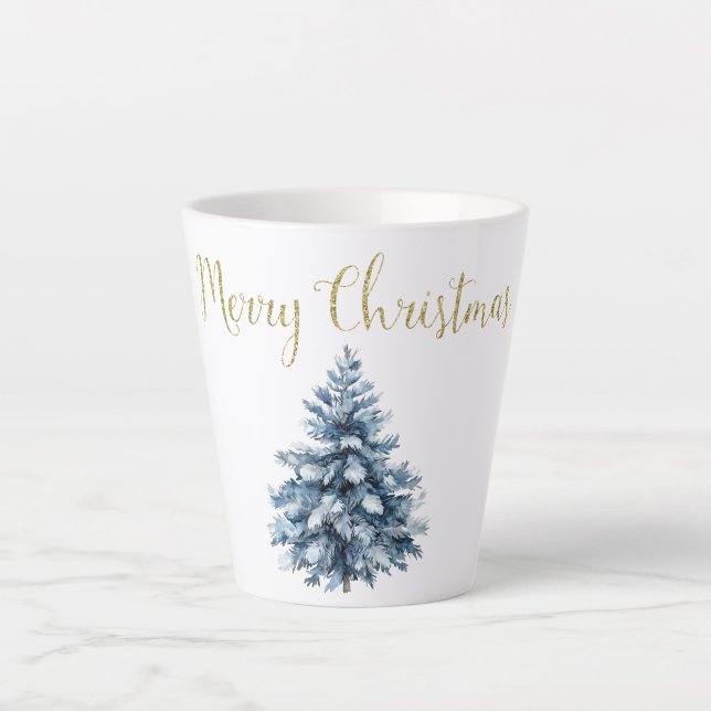 Blue White Christmas Trees Latte Mug (Front)