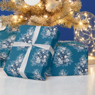 Blue White Christmas Trees Wrapping Paper