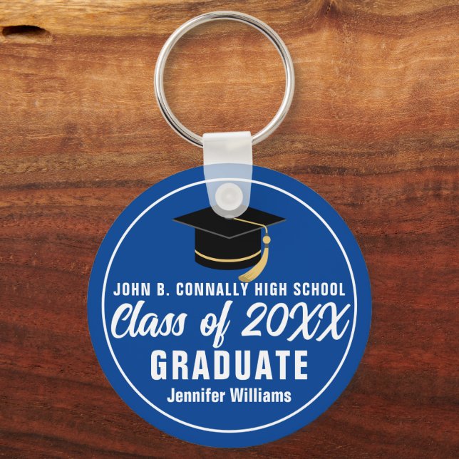 Blue White Class of 2025 Personalised Graduate Key Ring (Front)