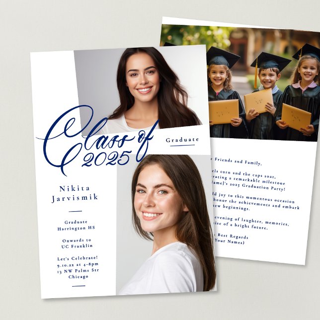 Blue & White Class of 2025 Photo Graduation Party Invitation (Creator Uploaded)