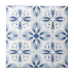Blue white classic floral pattern ceramic tile<br><div class="desc">White background.  Decorated with classic retro style blue florals</div>