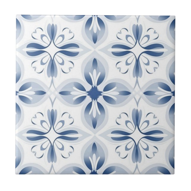 Blue white classic floral pattern ceramic tile (Front)