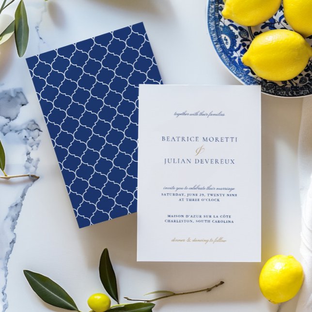 Blue & White Classic Mediterranean Tile Wedding Invitation (Blue & White Classic Mediterranean Tile Wedding Invitation)