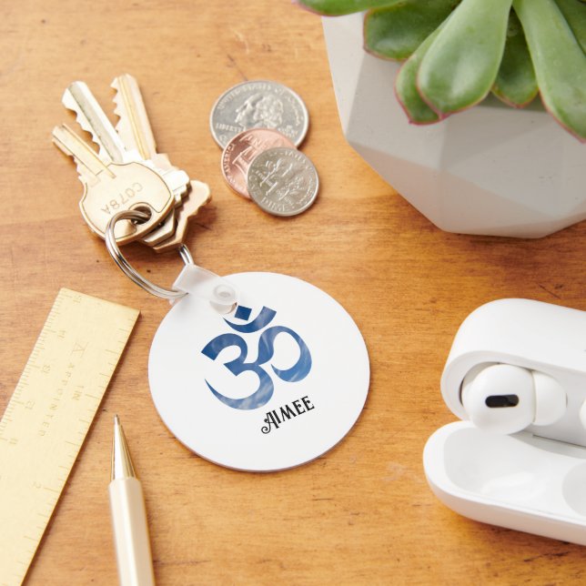 Blue & White Clouds Om Symbol 2-in Aluminium Key Ring (Desk)