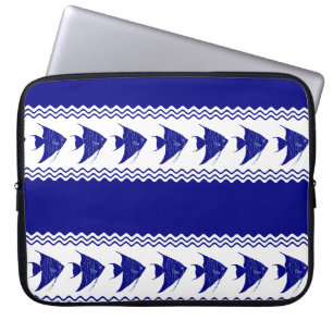 Blue White Coastal Angelfish Stripes Laptop Sleeve