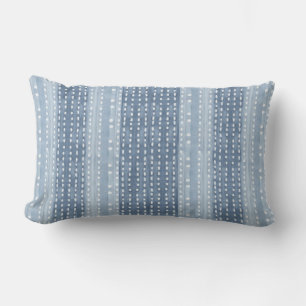 Blue & White Coastal Boho Dots & Stripes Lumbar Cushion