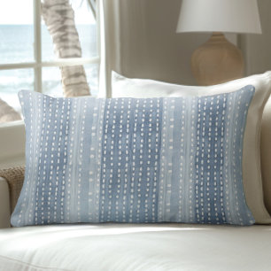 Blue & White Coastal Boho Dots & Stripes Lumbar Cushion