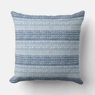 Blue & White Coastal Boho Throw Pillow