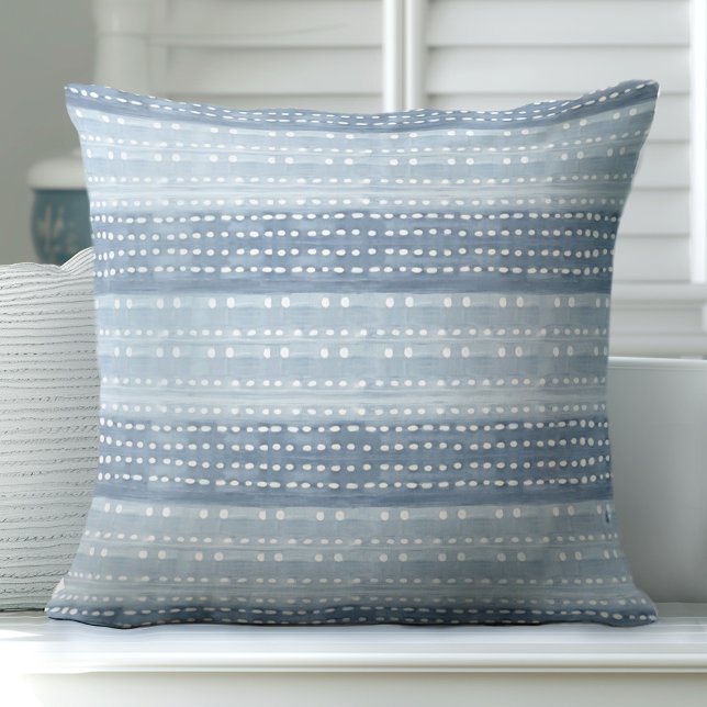 Blue & White Coastal Boho Throw Pillow (Creator Uploaded)