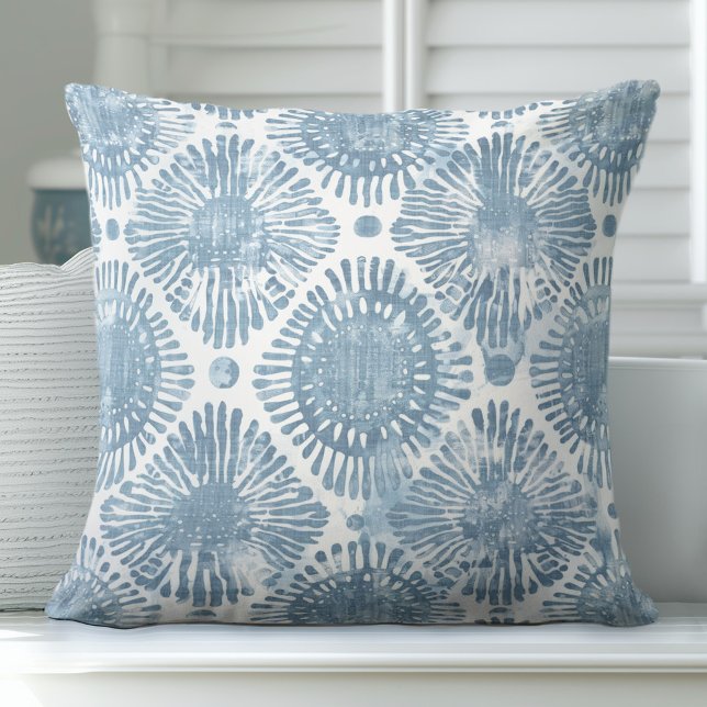 Blue & White Coastal Boho Throw Pillow (Creator Uploaded)