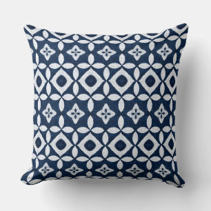 Blue & White Coastal Boho Throw Pillow