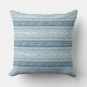 Blue & White Coastal Boho Throw Pillow