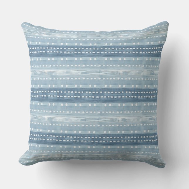 Blue & White Coastal Boho Throw Pillow (Front)
