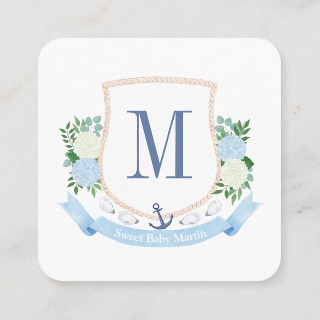 Blue White Coastal Crest Bring A Book Baby Shower Enclosure Card (Back)
