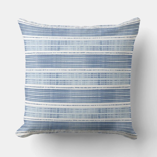 Blue & White Coastal Line Pattern Cushion (Front)