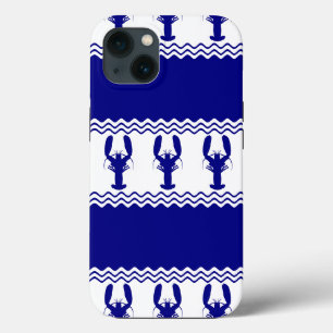 Blue White Coastal Lobster Stripes iPhone 13 Case