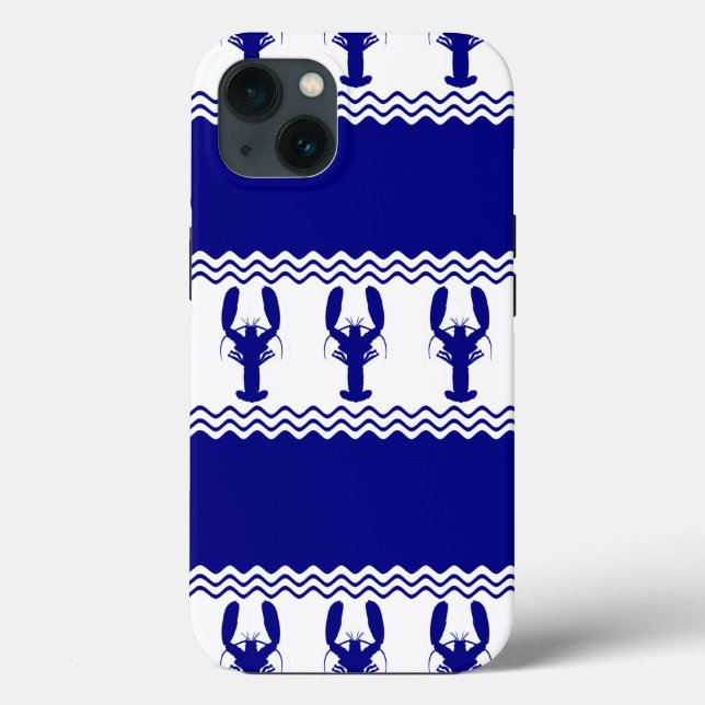 Blue White Coastal Lobster Stripes Case-Mate iPhone Case (Back)