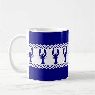 Blue White Coastal Lobster Stripes Coffee Mug